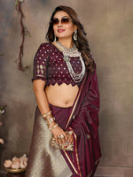 Thumbnail for Joban Fashion Maroon Floral & Botanical Motifs Satin Silk Banarasi Silk Saree - Distacart