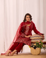Thumbnail for Teeya Creation Red Color Velvet Embroidery Work Wedding Wear Salwar Suit
