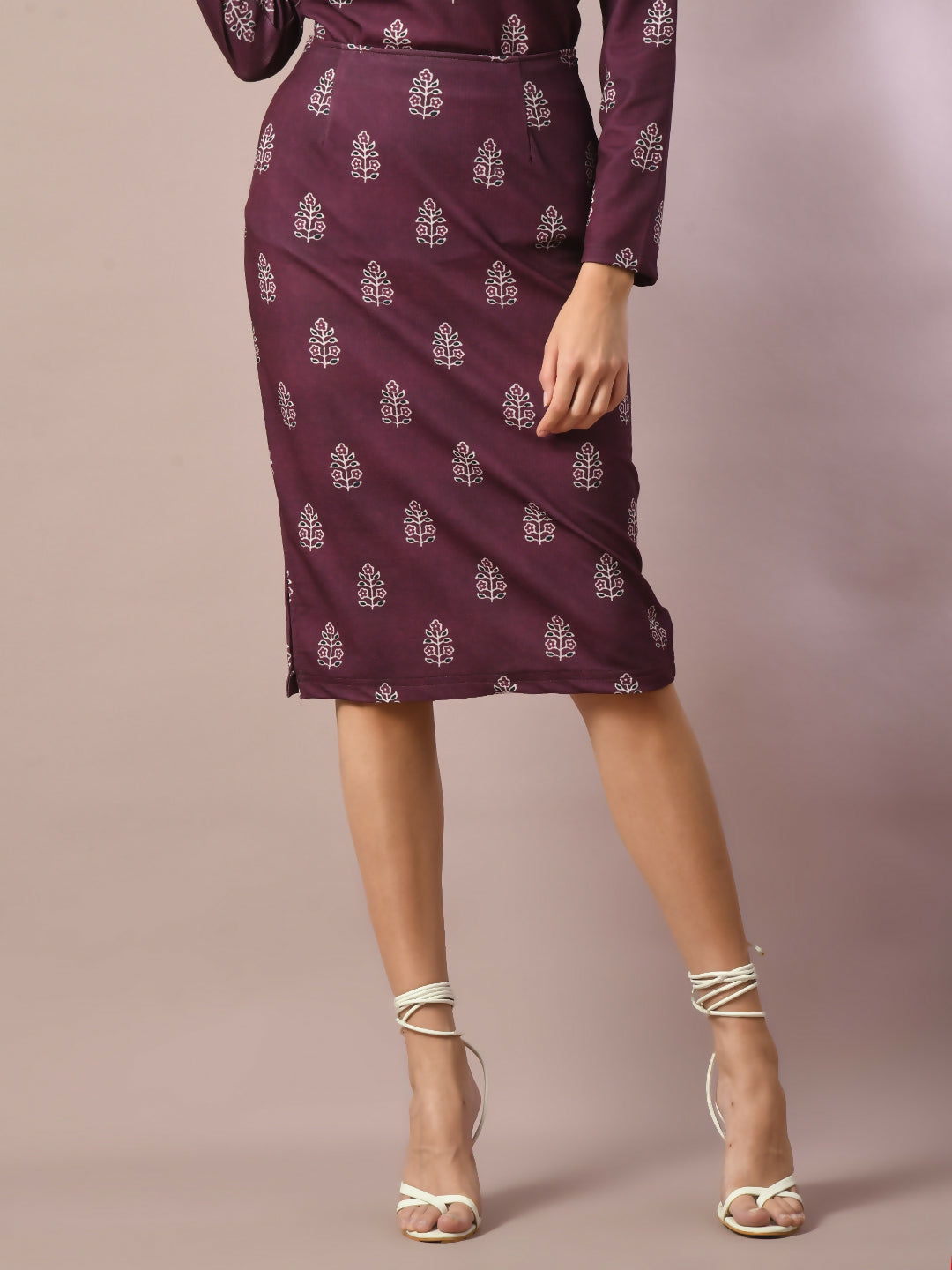 Myshka Women's Violet Printed Knee Length Party Embellished Skirts - Distacart