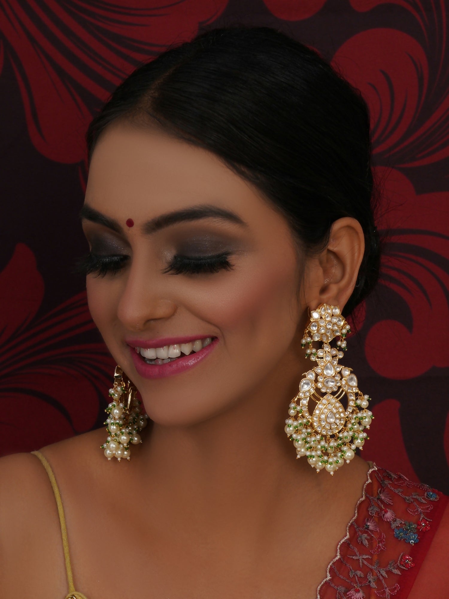 Kundan Chand Earrings (Gold) - Ruby Raang - Distacart
