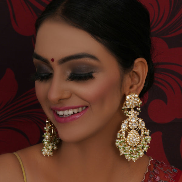 Kundan Chand Earrings (Gold) - Ruby Raang - Distacart