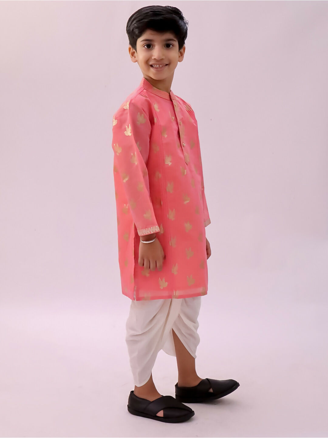 Lil Drama Mishti Peach Kurta Dhoti Set For Boys