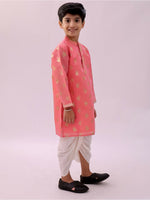 Thumbnail for Lil Drama Mishti Peach Kurta Dhoti Set For Boys