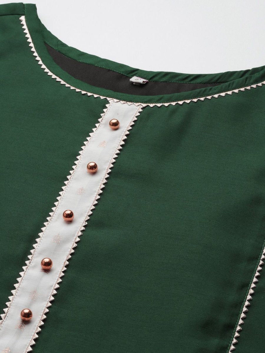 Ahalyaa Women Dark Green Plain Chanderi Kurta with Sharara Set - Distacart