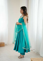 Thumbnail for The52 Women's Beautiful Roman Silk Chanderi Fabric Flared Anarkali Pant and Dupatta Set - Distacart