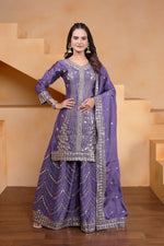Thumbnail for Teeya Creation Lavender Color Chinon Silk Wedding Wear Trending Palazzo Set - Distacart