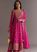 Thumbnail for Teeya Creation Pink Color Chinnon Silk Embroidery Work Gown - Distacart