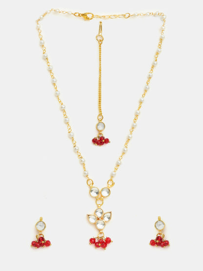 Ruby Raang Maang Tikka With Necklace And Earrings Set - Distacart