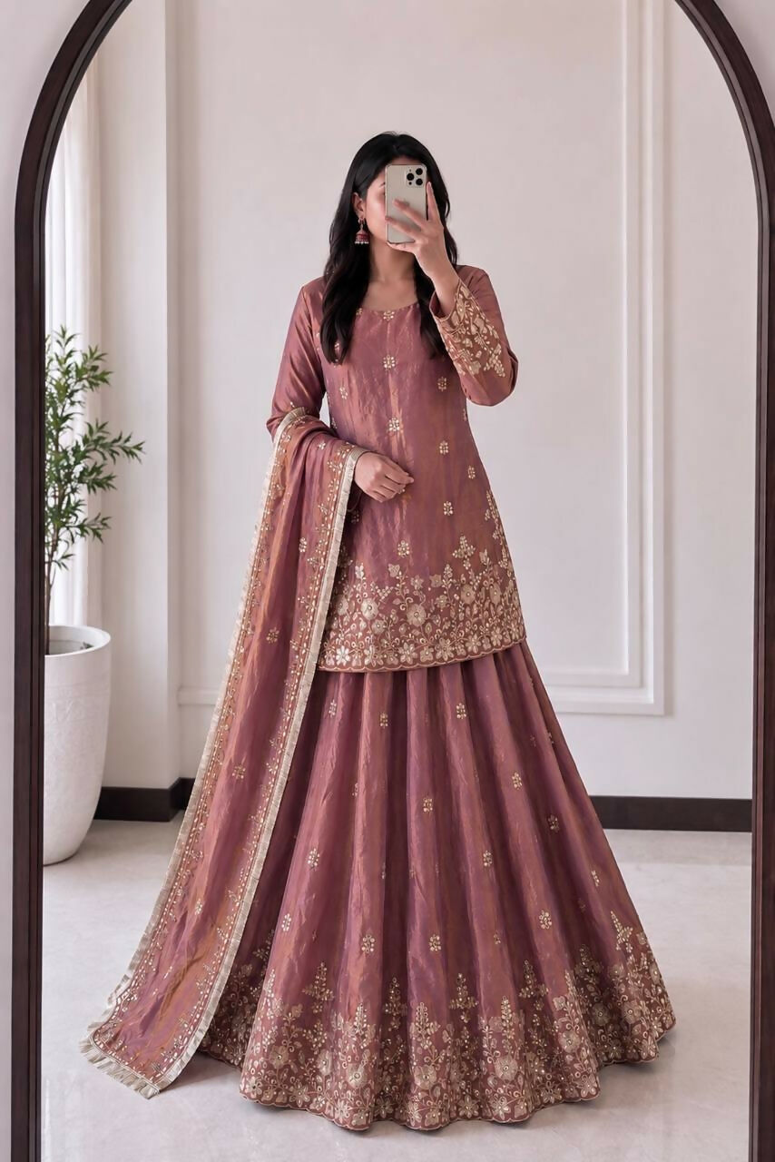 Teeya Creation Womens New Latest Heavy Embroidery Sequins Work Lehenga Set - Purple