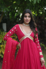 Thumbnail for Jyoti Fashion Women's Rani Pink Faux Blooming Sequins Zari Embroidered Anarkali Dress with Dupatta - Distacart