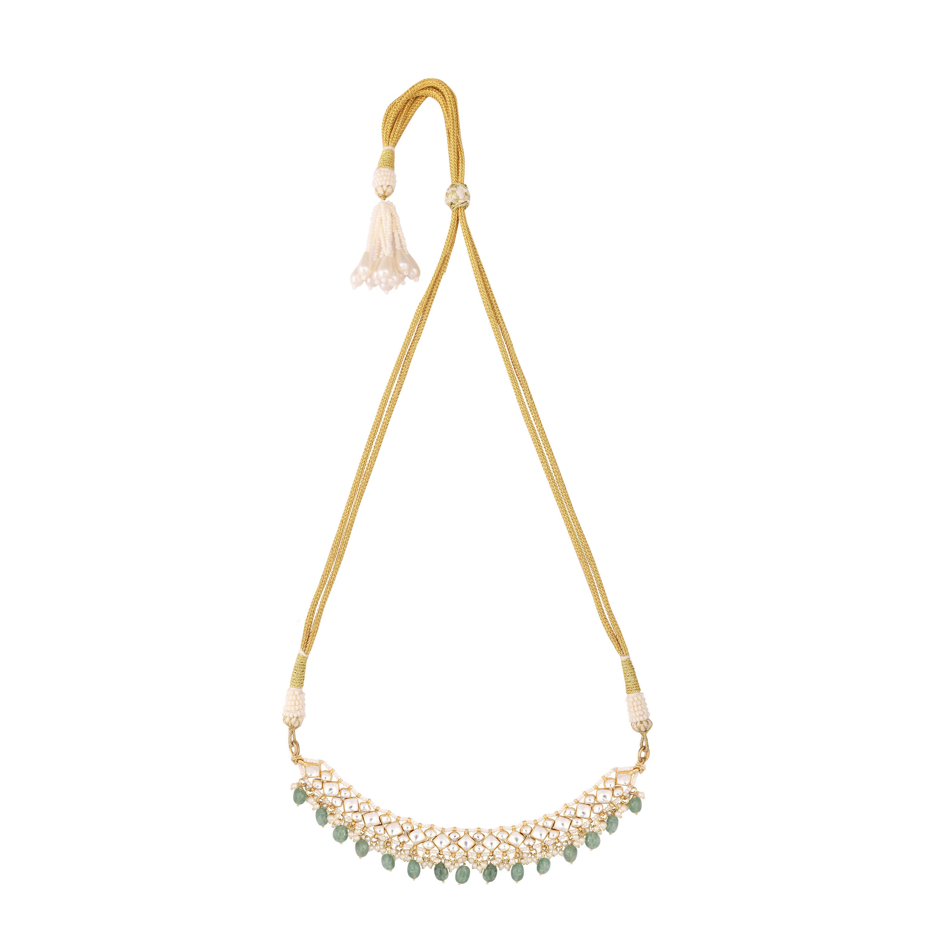 Nuyug 22K Gold Plated Royal Kundan Necklace with Green Stones