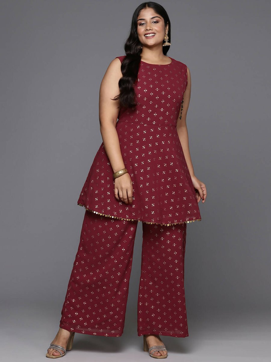 Ahalyaa Women's Traditional Wear Co-ords - Maroon - Distacart