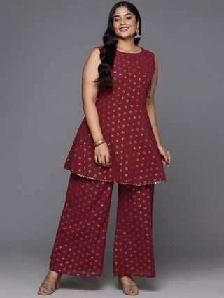 Ahalyaa Women's Traditional Wear Co-ords - Maroon - Distacart