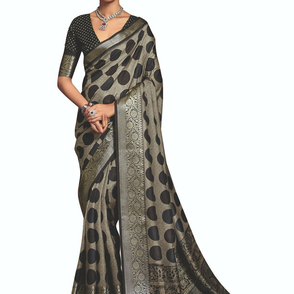Joban Fashion Black Art Silk With Fine Viscose Border Ajrak Full Body Print With Soft Finish Saree - Distacart