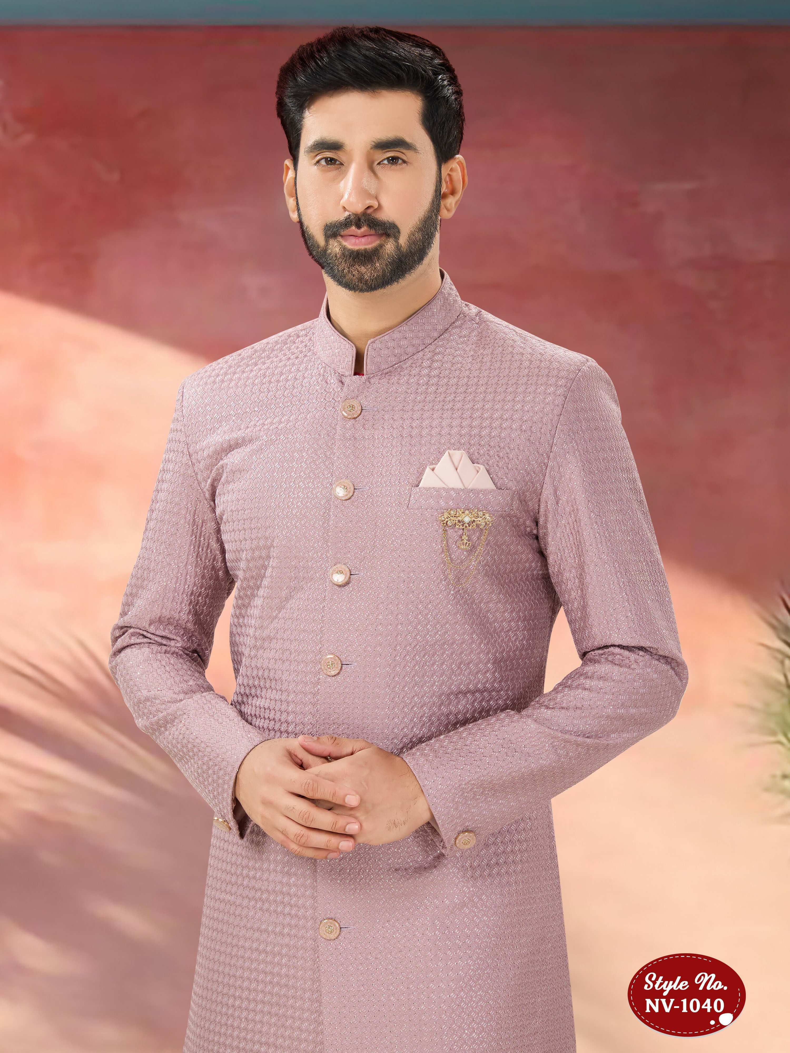Joban Fashion Men's Pink Straight Silk Thread And Sequence Embroidary All Over Indo-Western Kurta Set - Distacart