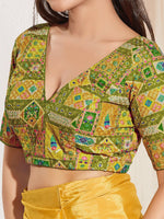 Thumbnail for Joban Fashion Mehendi Green Viscose Rayon Padded Blouse With V Neck Elbow Sleeves