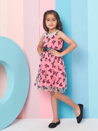 Thumbnail for Girls Pink Floral Printed Fit Flare Dress for Kids - Mini Marvels - Distacart