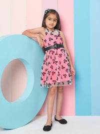 Thumbnail for Girls Pink Floral Printed Fit Flare Dress for Kids - Mini Marvels - Distacart