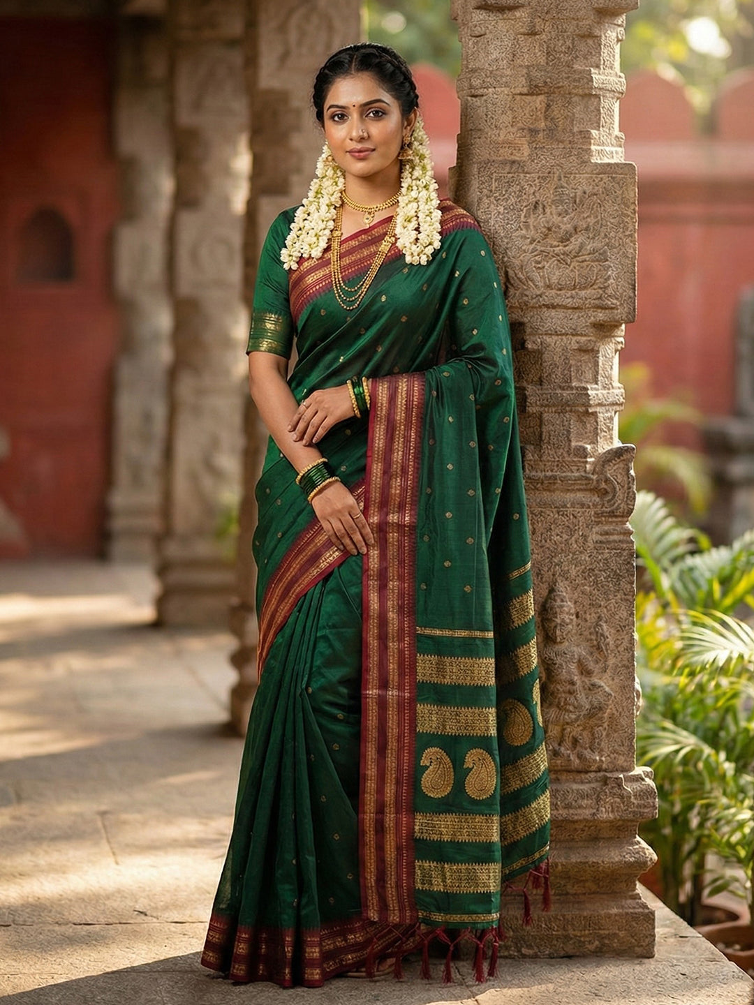 Anaita D Green Silk Woven Saree With Blouse - Distacart