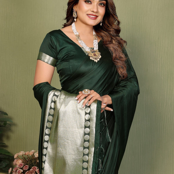 Anaita D Green Zari Weaving Work Satin Silk Saree With Blouse - Distacart