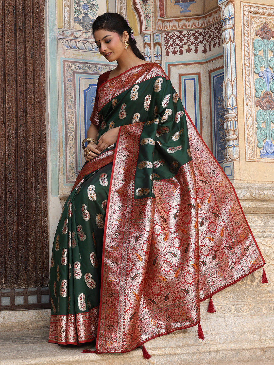Anaita D Green Silk Woven Saree With Blouse - Distacart