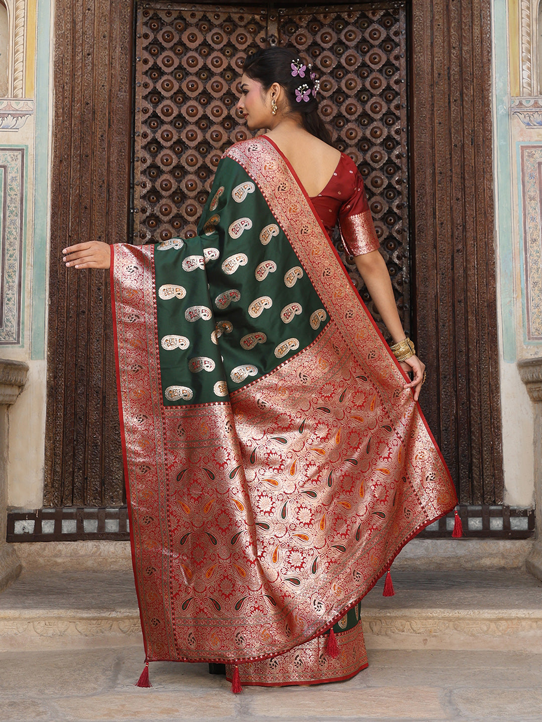 Anaita D Green Silk Woven Saree With Blouse - Distacart