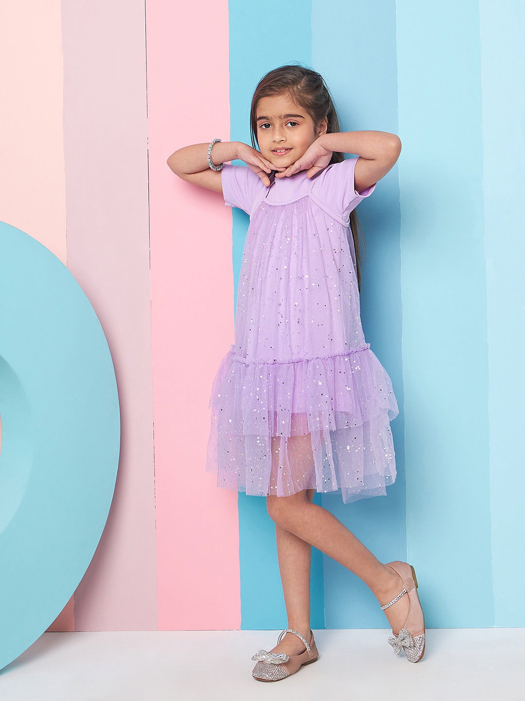 Girls Purple Woollen A-Line Dress for Kids - Mini Marvels - Distacart