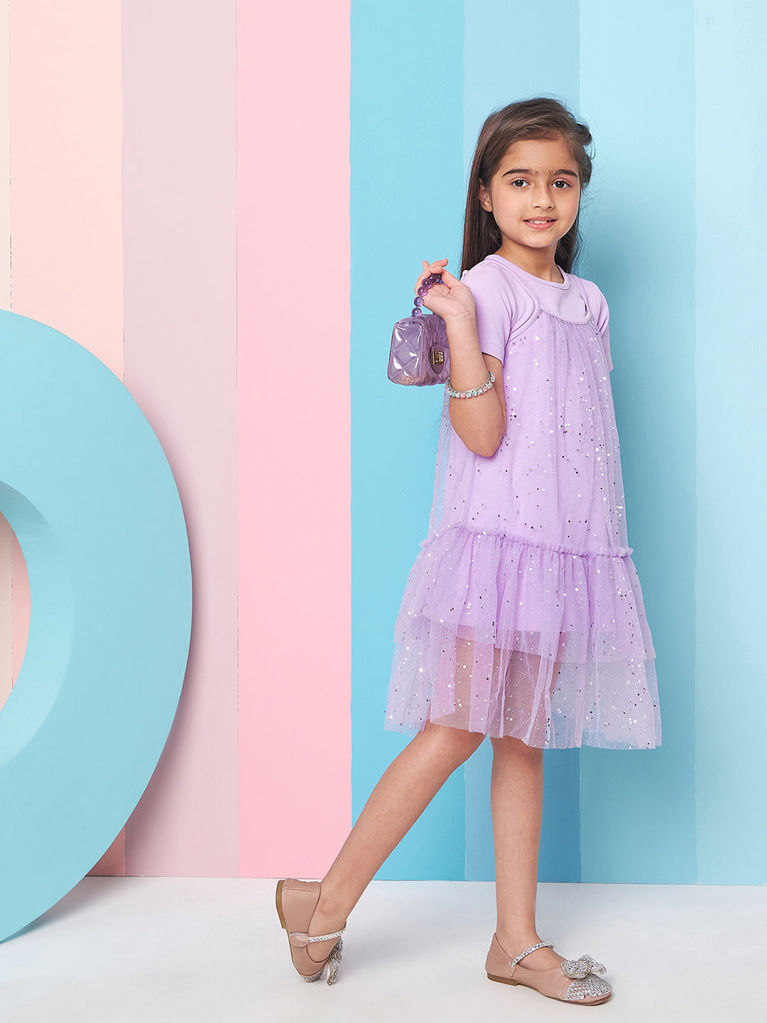 Girls Purple Woollen A-Line Dress for Kids - Mini Marvels - Distacart