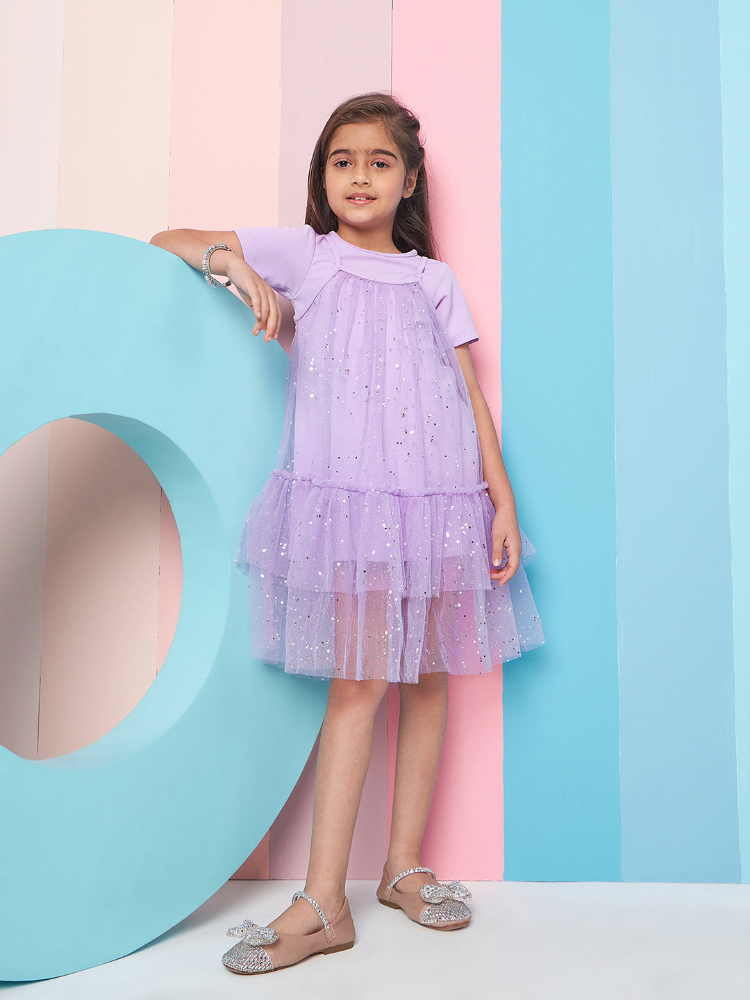 Girls Purple Woollen A-Line Dress for Kids - Mini Marvels - Distacart