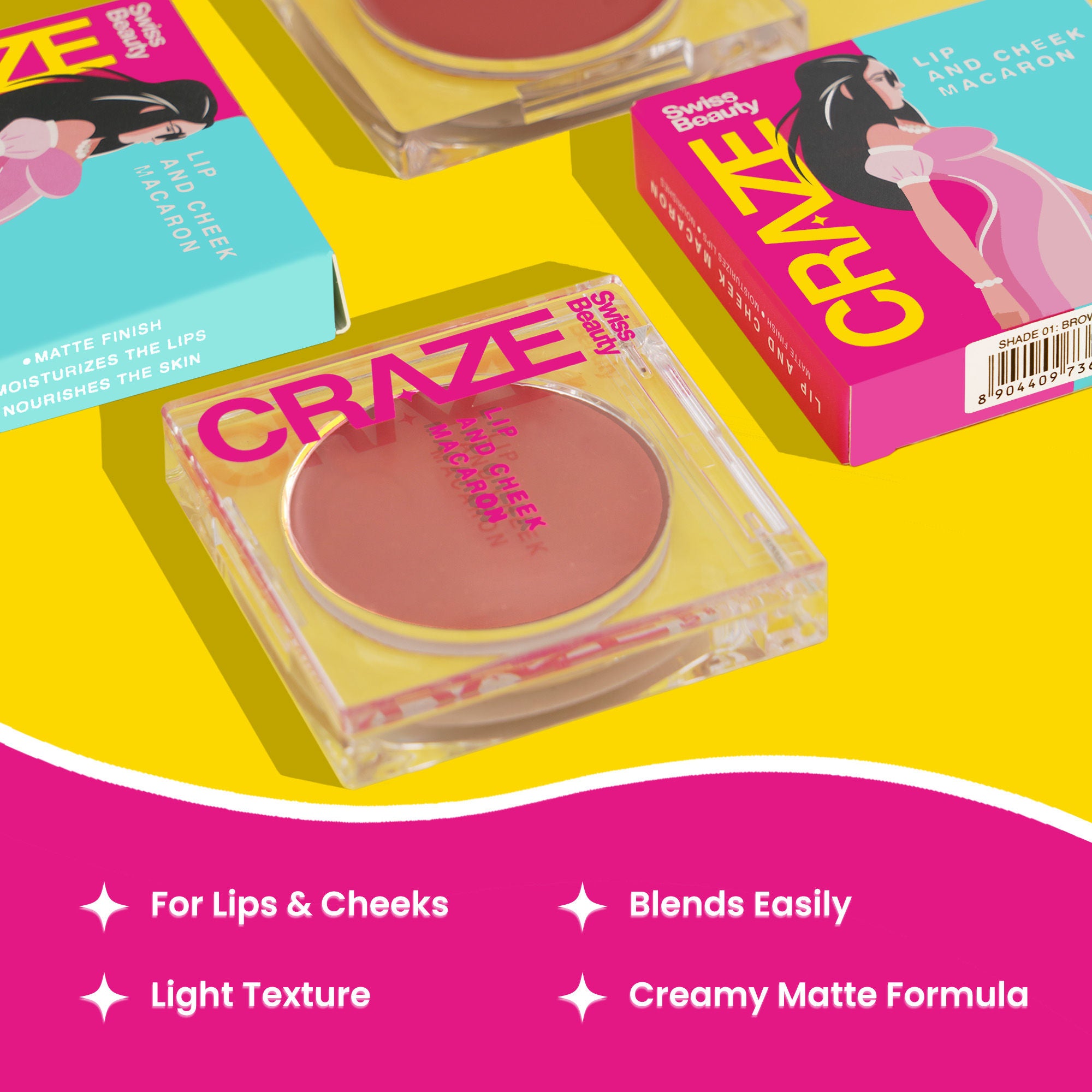 Swiss Beauty CRAZE Lip & Cheek Macaron With Vitamin E And Olive Oil - 02 Macron - Distacart