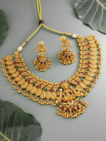 Thumbnail for Aadita Gold-Toned Red & Green Stone-Studded Temple Jewelry Set - Distacart