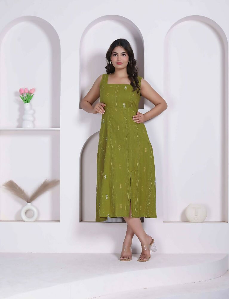 Miravan Womens Abstract Printed Green ALine Maxi Dress - Dista