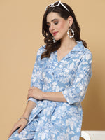 Thumbnail for Kalini Floral Printed High Slit Pure Cotton Kurta with Trousers - Distacart