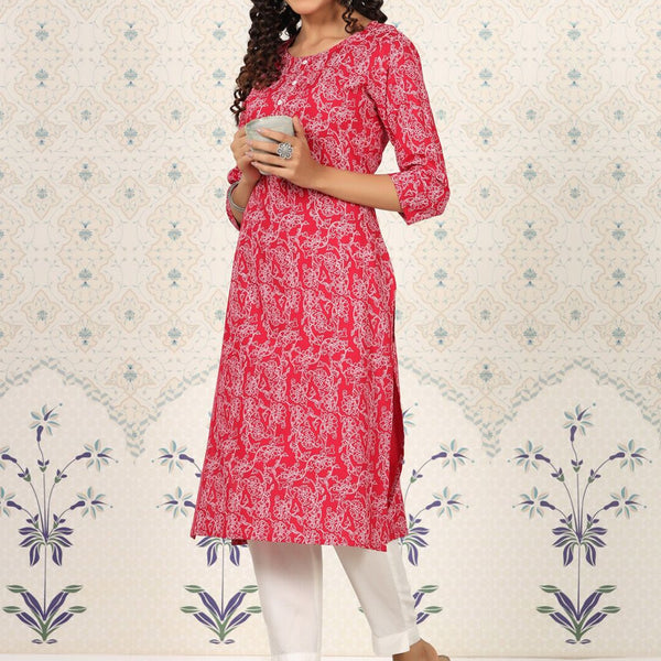 Ode by House of Pataudi Printed Round Neck Straight Kurta - Distacart