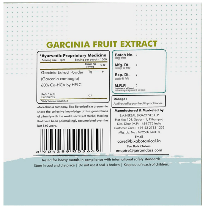 Bixa Botanical Garcinia Fruit Extract Powder 60% Ca-HCA Powder
