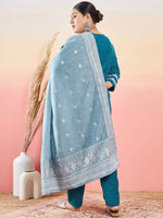 Thumbnail for Sztori V-Neck Straight Kurta With Trouser & Dupatta - Distacart