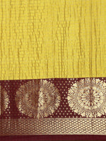 Thumbnail for Anouk Mustard Yellow & Gold-Toned Checked Zari Pure Silk Kanjeevaram Saree - Distacart