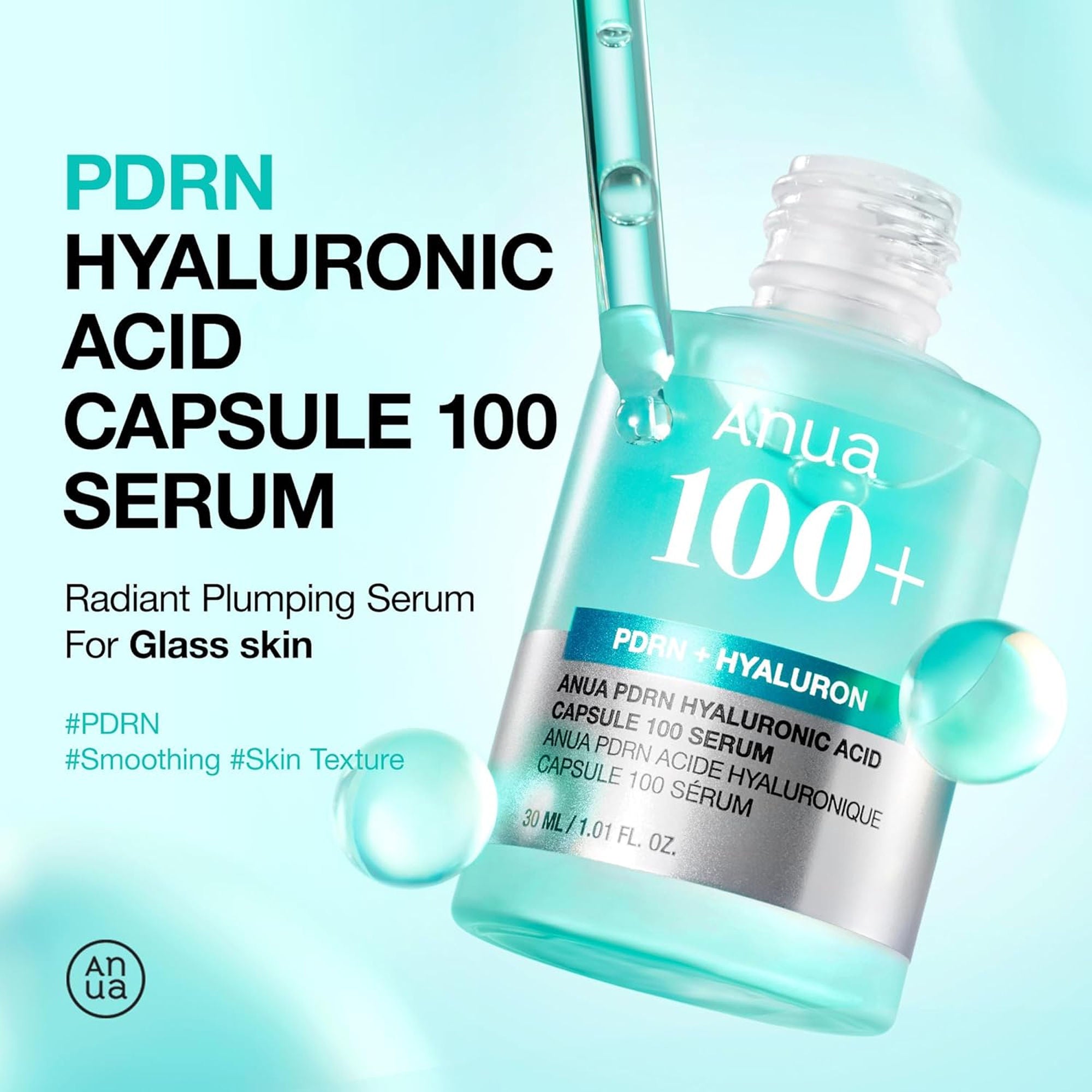 Anua Pdrn Hyaluronic Acid Capsule 100 Serum with Collagen For Plump, Dewy, Radiant Glass Skin