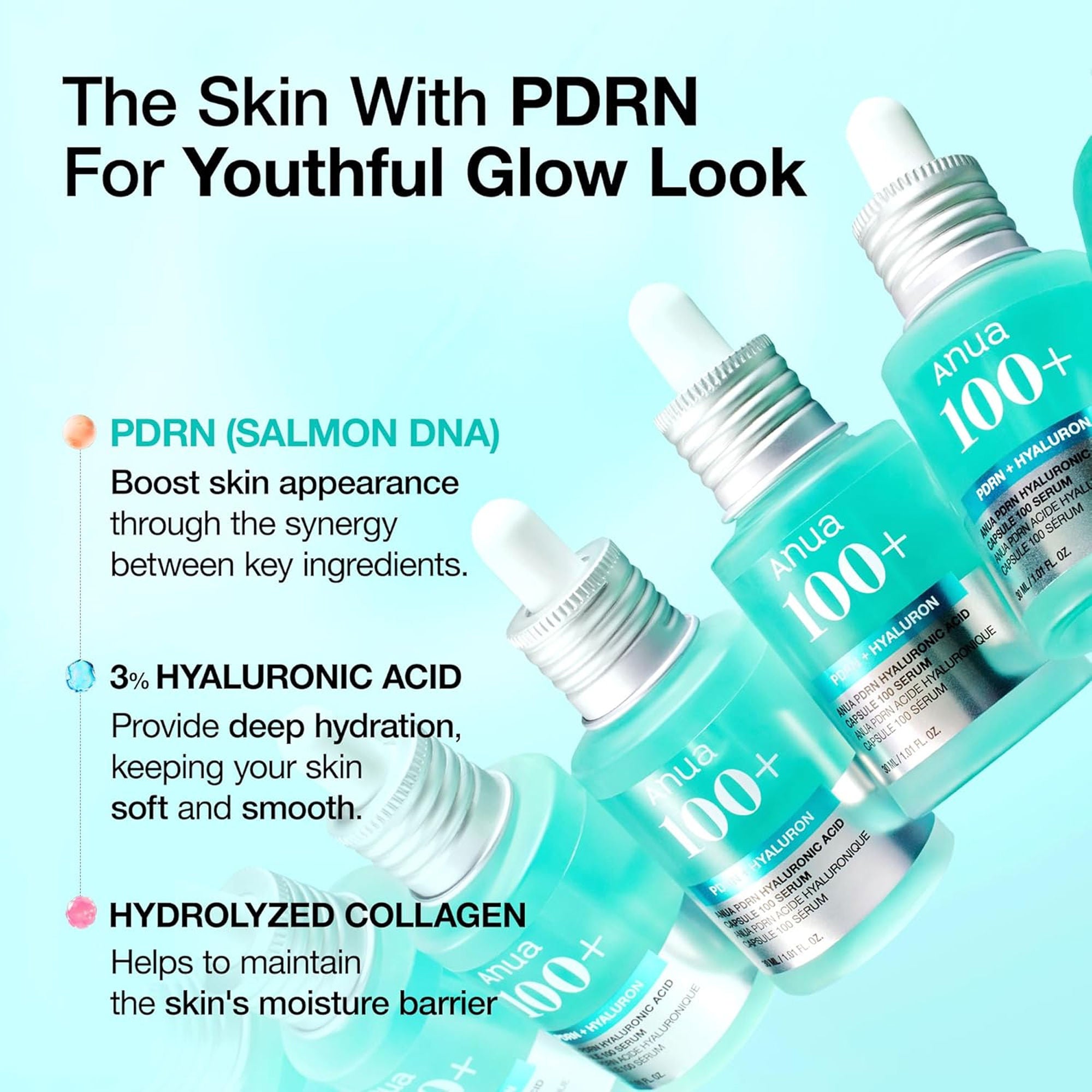 Anua Pdrn Hyaluronic Acid Capsule 100 Serum with Collagen For Plump, Dewy, Radiant Glass Skin