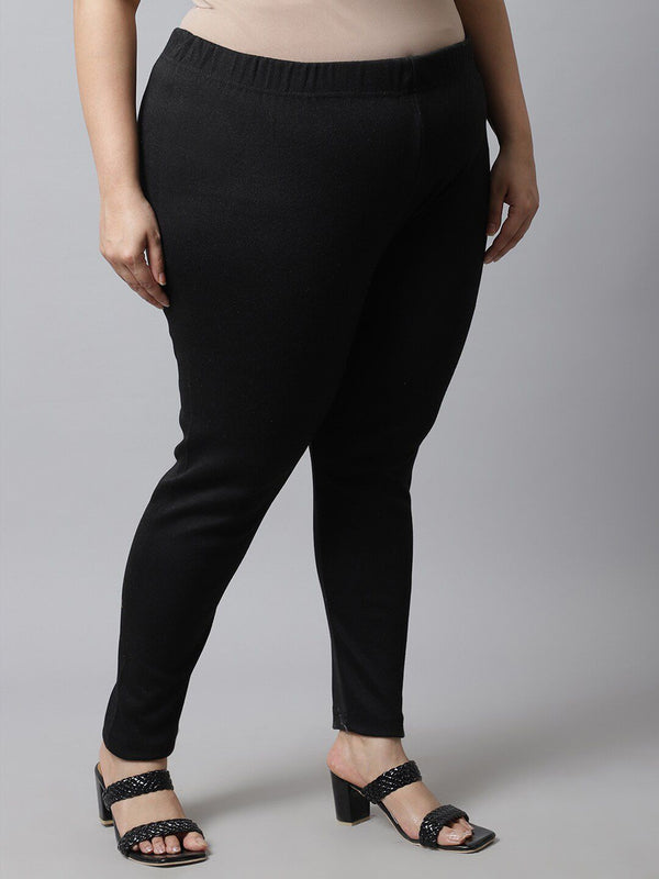 TAG 7 Women Plus size Black Solid Ankle-length Leggings - Distacart