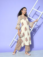 Thumbnail for All About You Cream-Coloured Floral Printed Pure Cotton Kurta With Trousers - Distacart