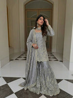 Thumbnail for Teeya Creation New Trendy Latest Designer Embroidery Sharara Kurta Set -Grey - Dista