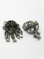 Thumbnail for NVR Women's Silver Plated Mirror Work Oxidised Contemporary Jhumka Earrings - Distacart
