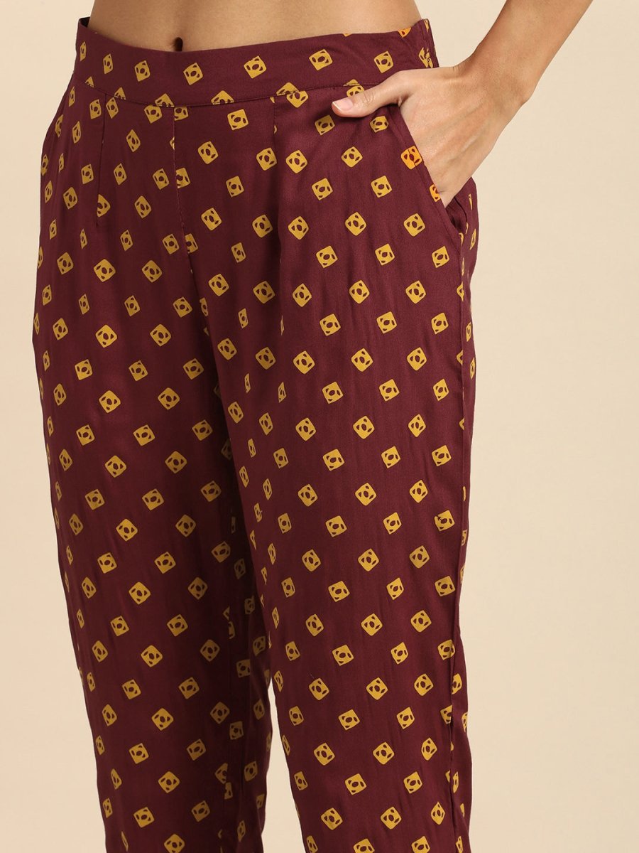 All About You Women Maroon Bandhani Printed Kurta with Trousers - Distacart