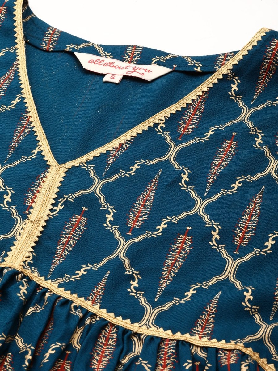 All About You Ethnic Motifs Foil Print Gotta Patti Detail Kurta with Palazzos - Distacart