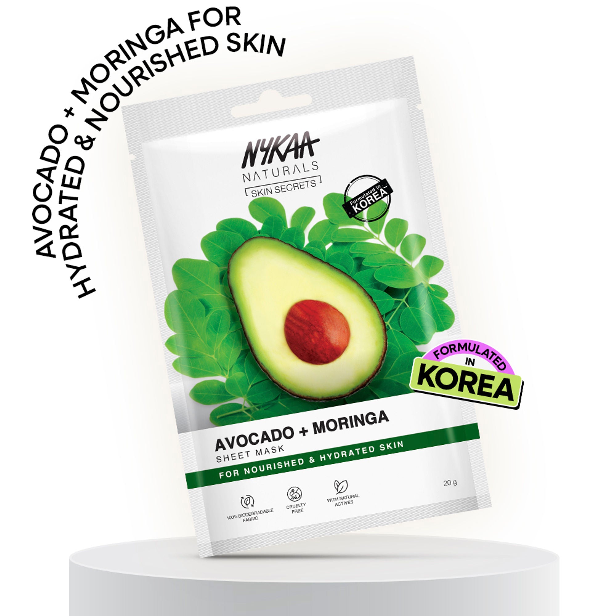 Nykaa Green Tea + Aloe Vera Sheet Mask For Hydrated Skin - Formulated in Korea - For All Skin Types - Avocado + Moringa