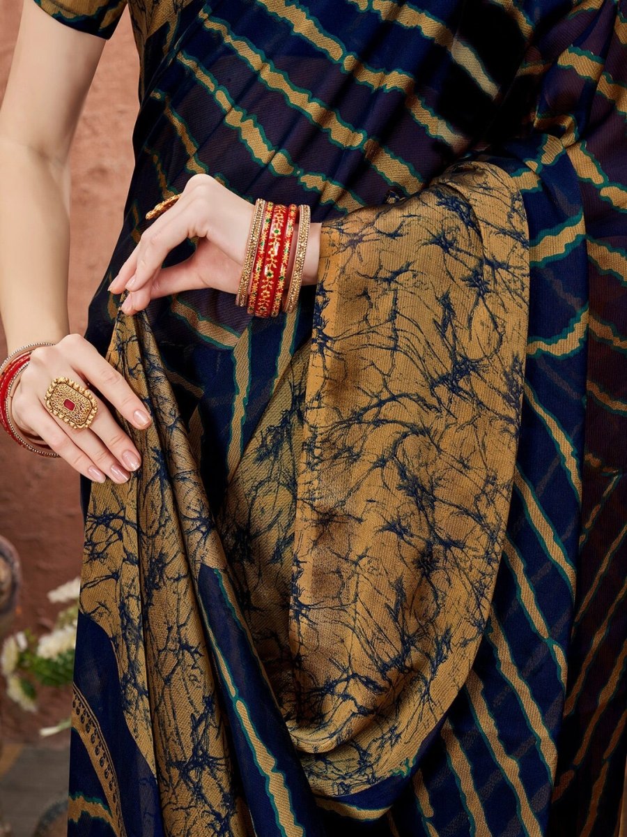 Anouk Blue Leheriya Printed Saree - Distacart