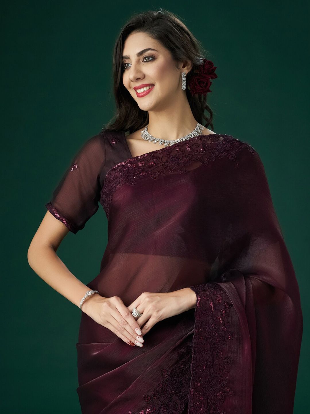 kasee Floral Embroidered Saree - Distacart