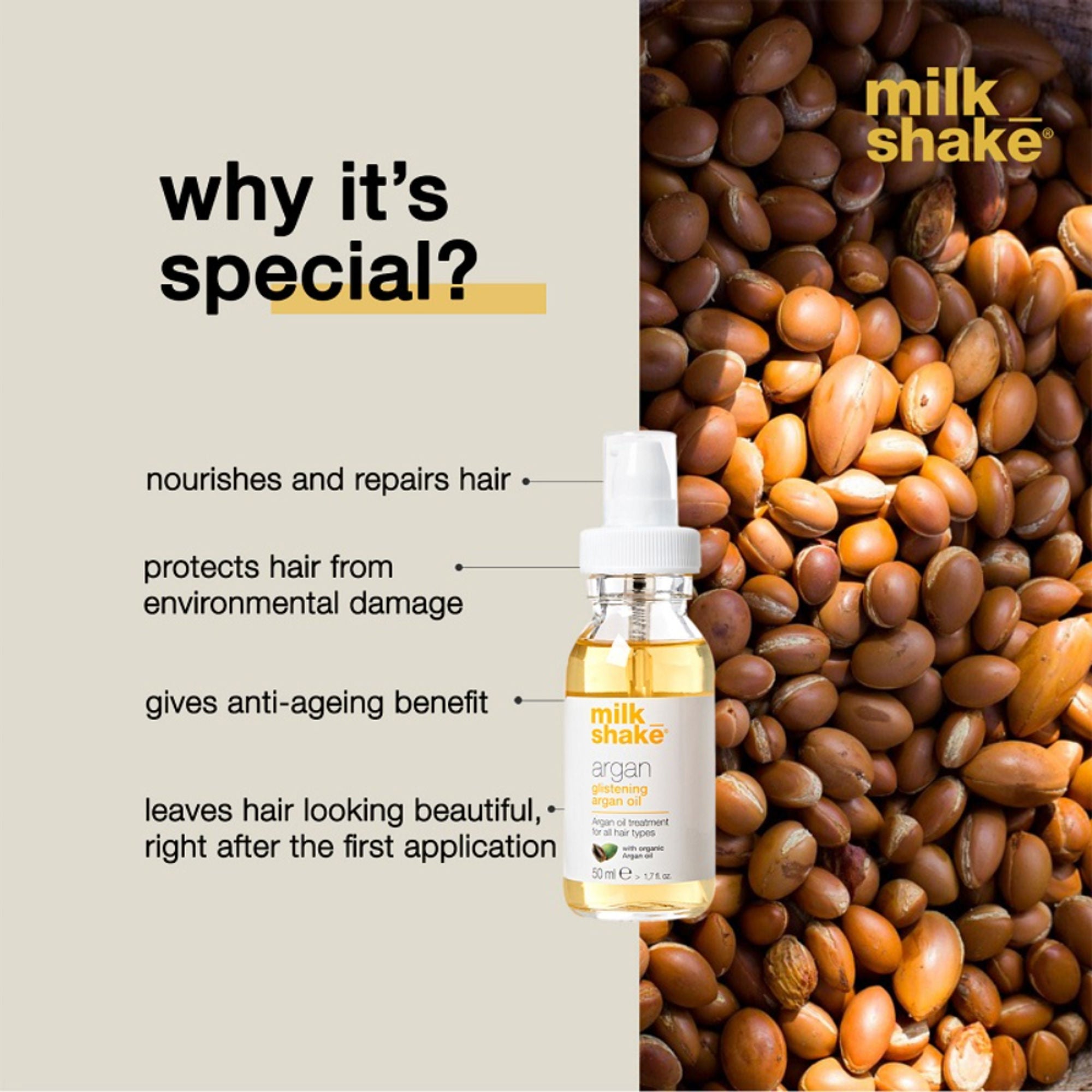 Milkshake Argan Oil For Instant Shiny & Frizz Free Hair With Nourishment