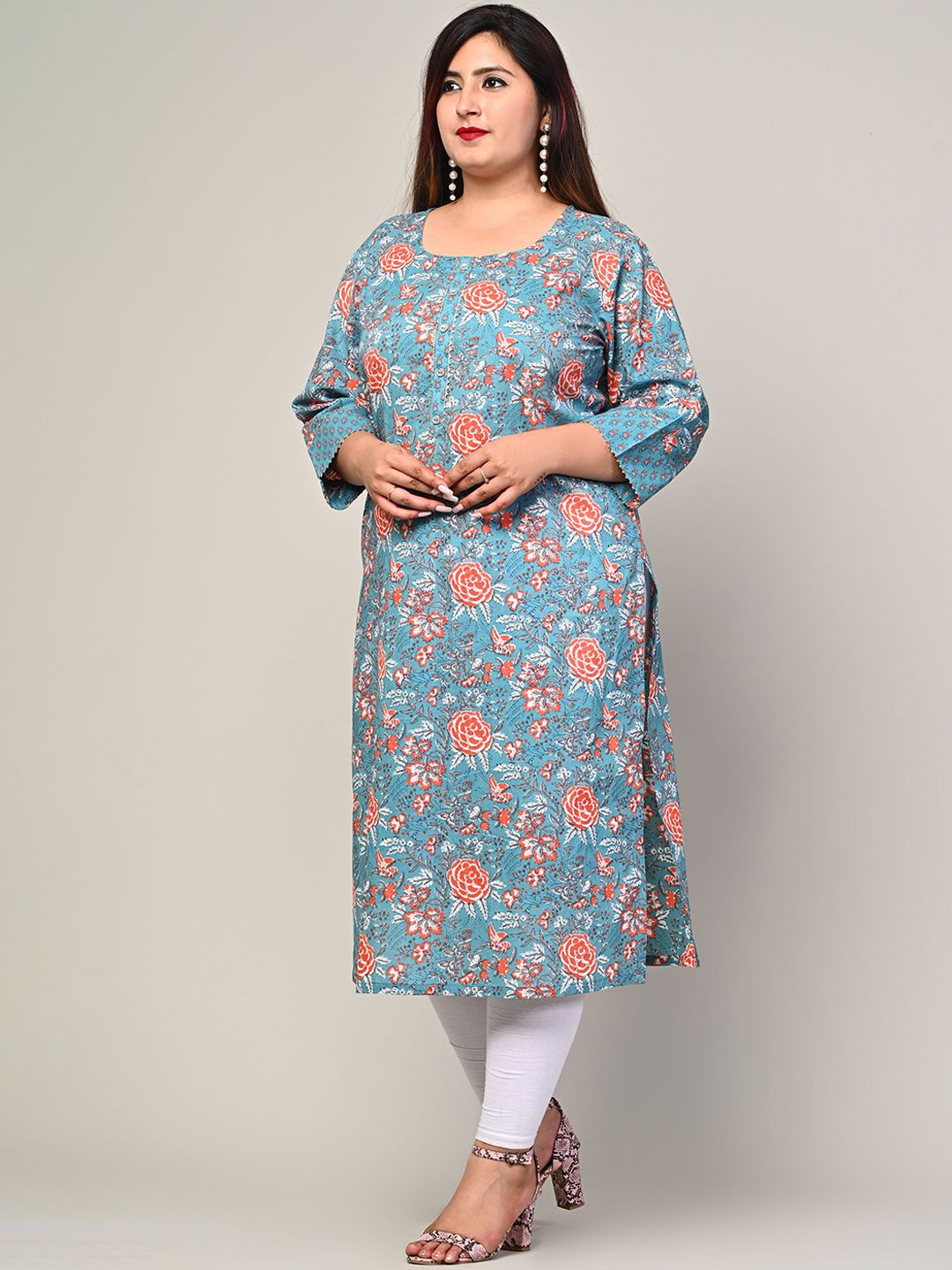 Swasti Women Green Floral Printed Thread Work Floral Kurta - Distacart